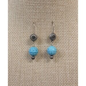 Carolyn Pollack Relios Carved Turquoise Sterling Silver Dangle Drop Earrings